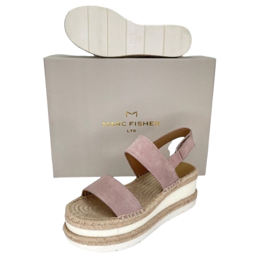 Marc Fisher LTD Platform Sandals 8M Gallia Pink Suede Jute Wrapped Slingback - Picture 13 of 13